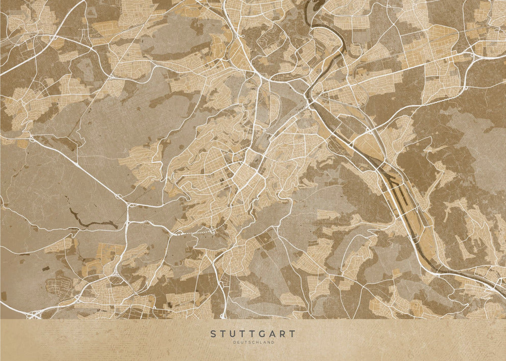 Sepia vintage karta av Stuttgart innerstad i Tyskland - Poster / Art Print
