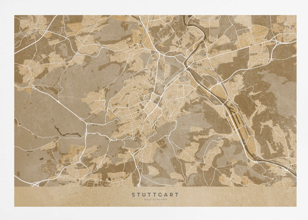 Sepia vintage karta av Stuttgart innerstad i Tyskland - Poster / Art Print