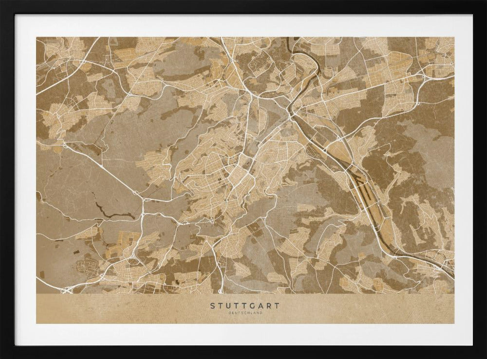 Sepia vintage karta av Stuttgart innerstad i Tyskland - Poster / Art Print