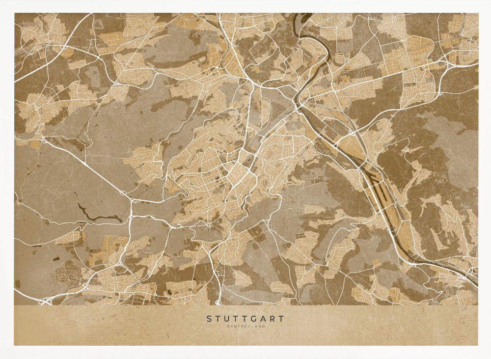 Sepia vintage karta av Stuttgart innerstad i Tyskland - Poster / Art Print
