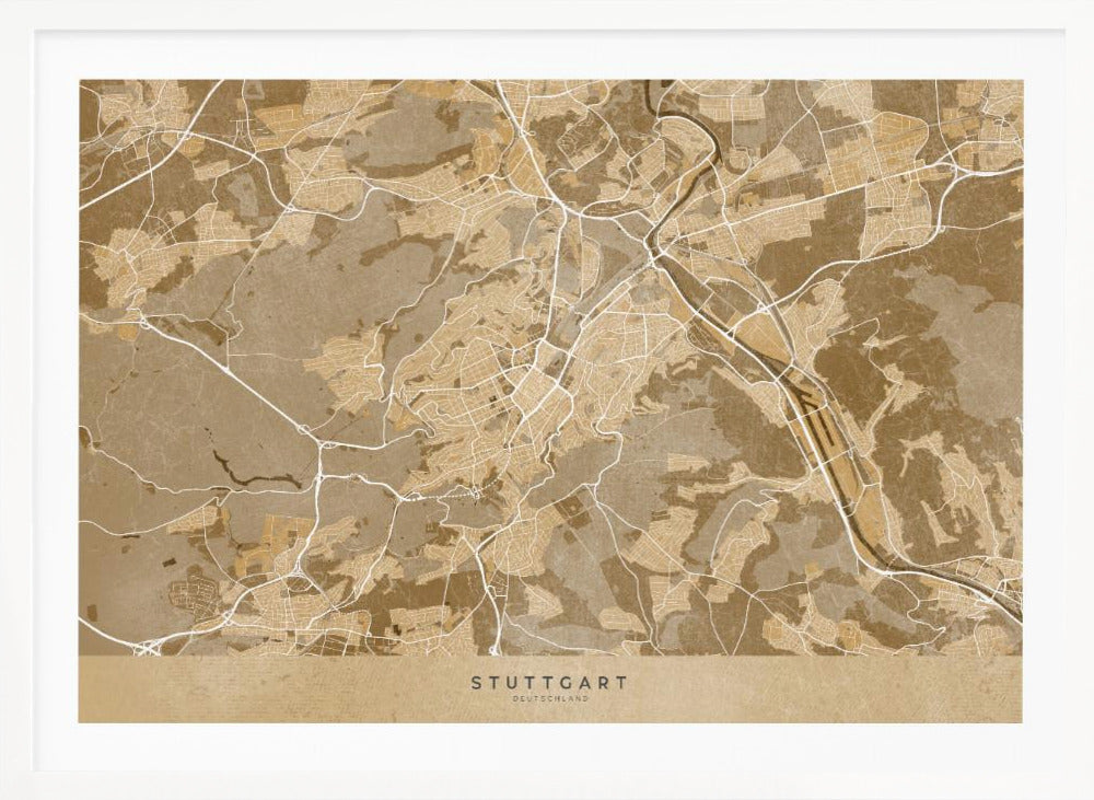 Sepia vintage karta av Stuttgart innerstad i Tyskland - Poster / Art Print