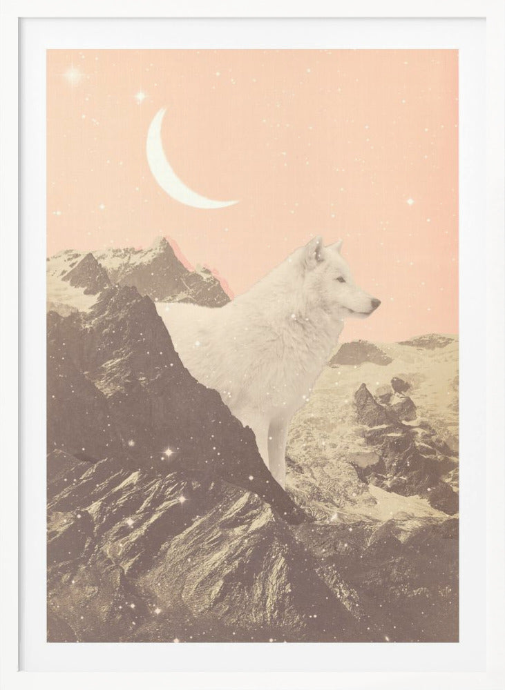 Giant White Wolf In Mountains - Poster / Art Print