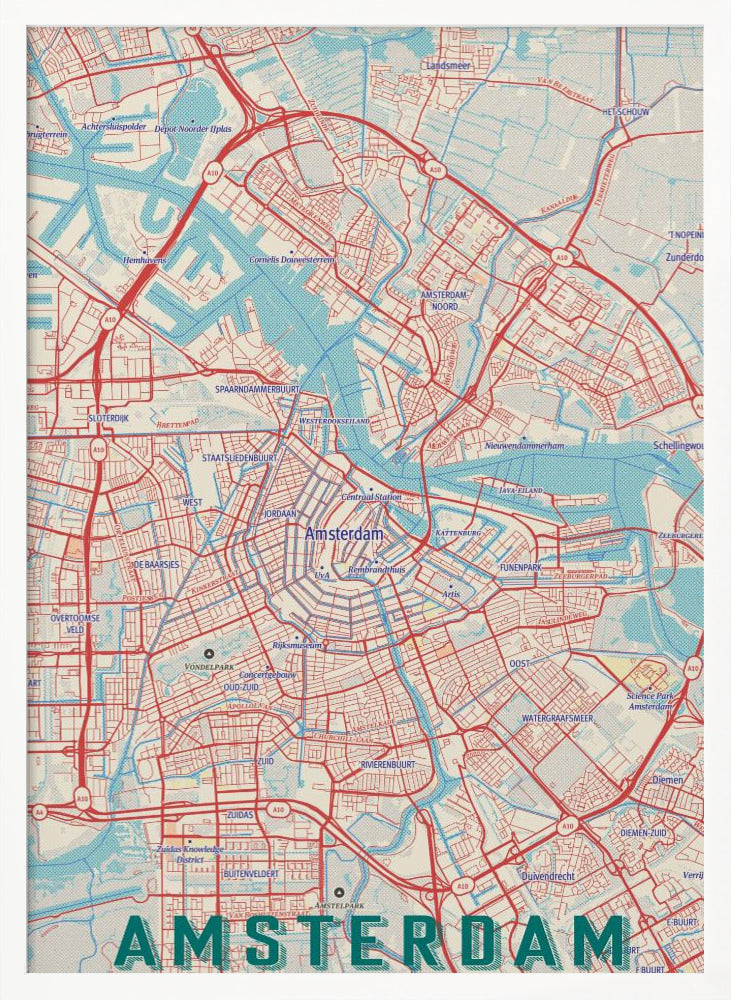 Retro Map Amsterdam - Poster / Art Print