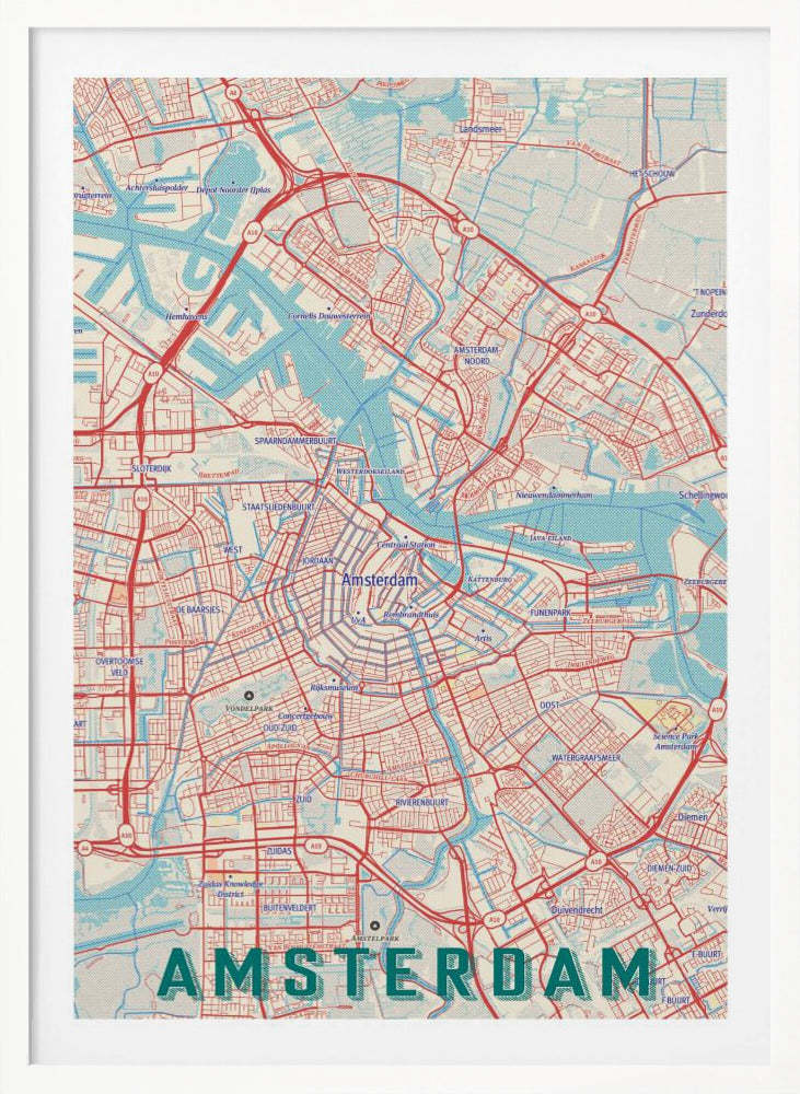 Retro Map Amsterdam - Poster / Art Print