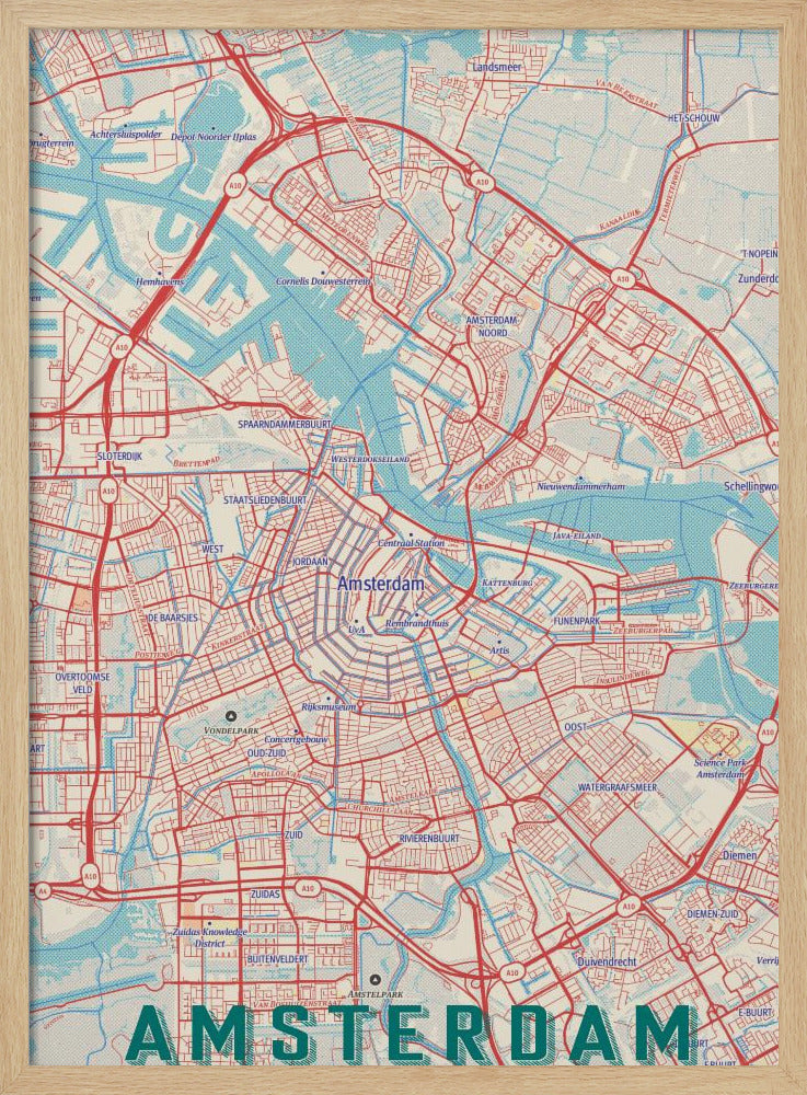 Retro Map Amsterdam - Poster / Art Print