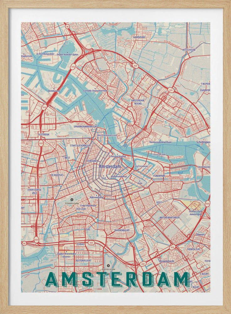 Retro Map Amsterdam - Poster / Art Print