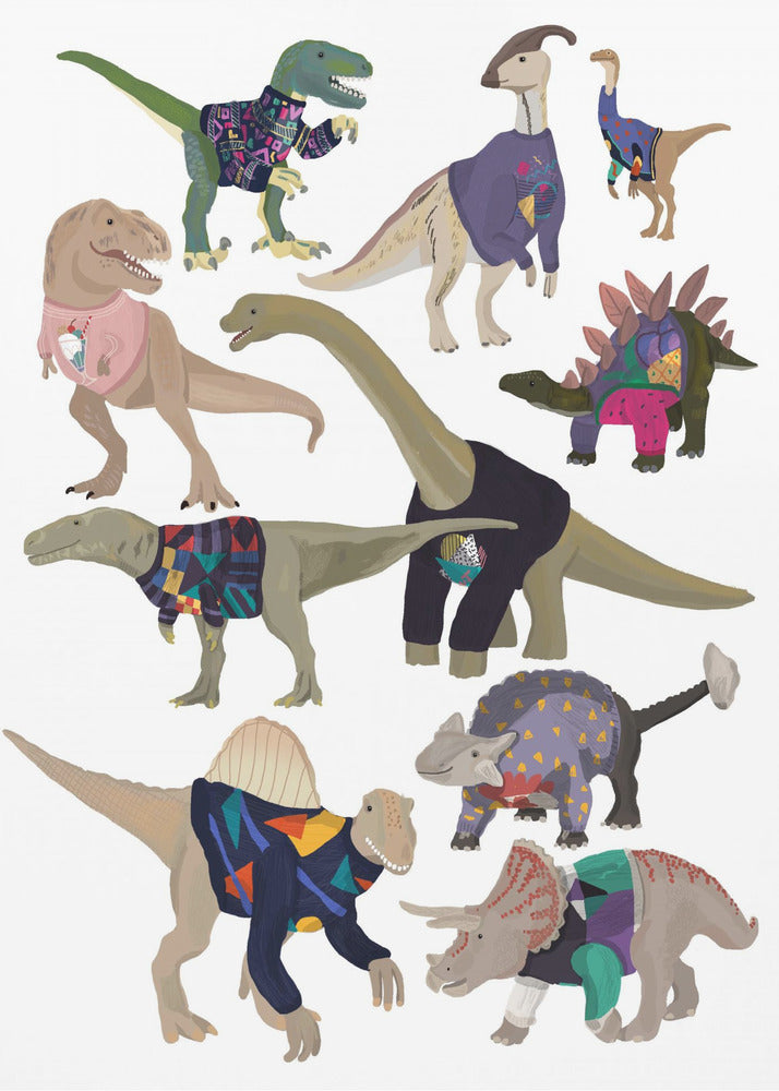 Dinosaurs In 80s Jumpers - Poster / Art Print