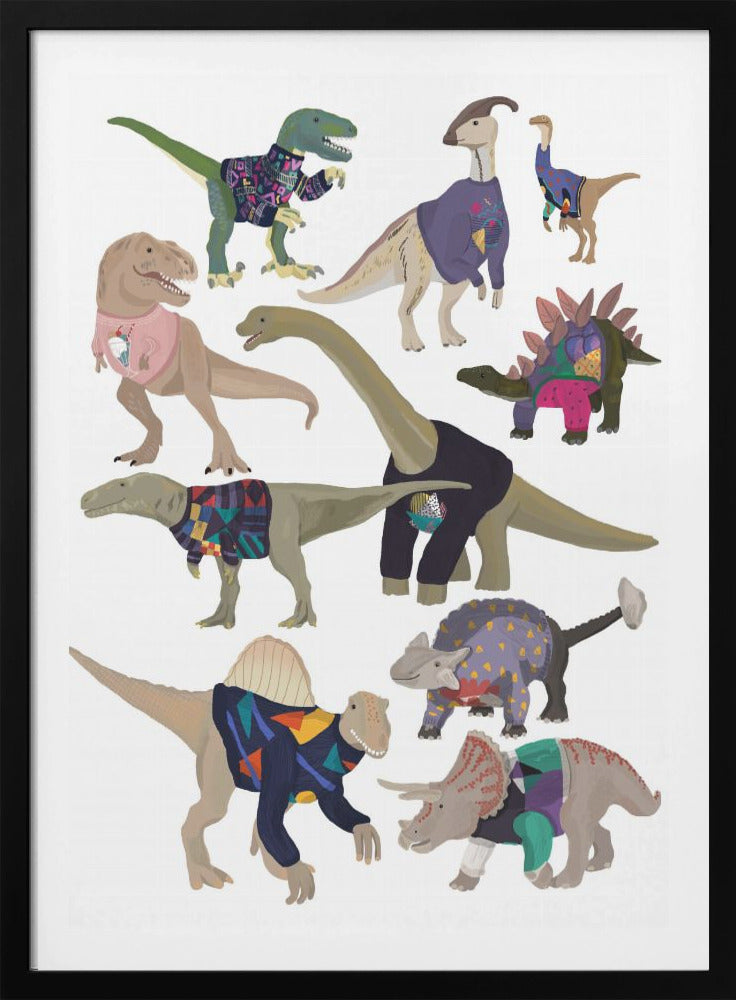 Dinosaurs In 80s Jumpers - Poster / Art Print