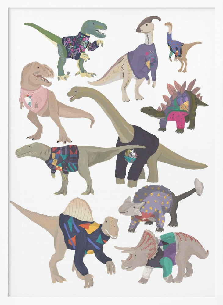Dinosaurs In 80s Jumpers - Poster / Art Print