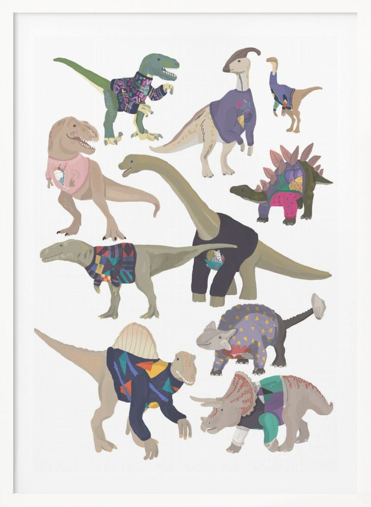 Dinosaurs In 80s Jumpers - Poster / Art Print