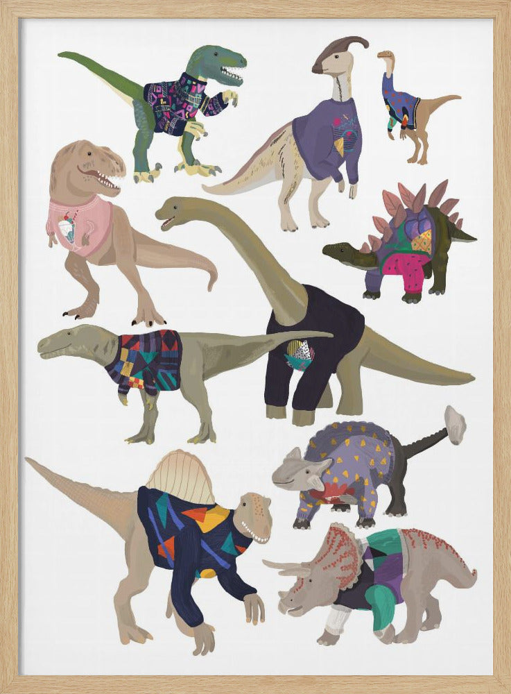 Dinosaurs In 80s Jumpers - Poster / Art Print