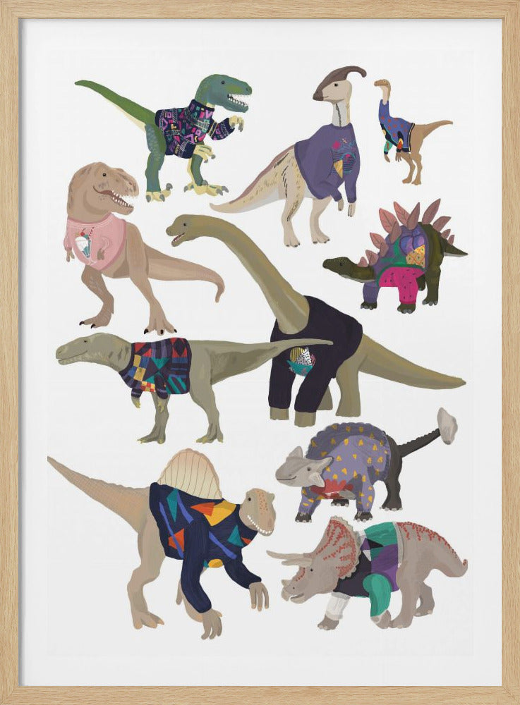Dinosaurs In 80s Jumpers - Poster / Art Print