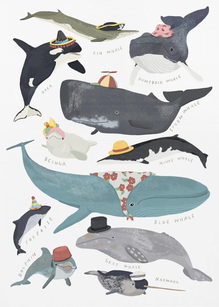 Whales In Hats - Poster / Art Print
