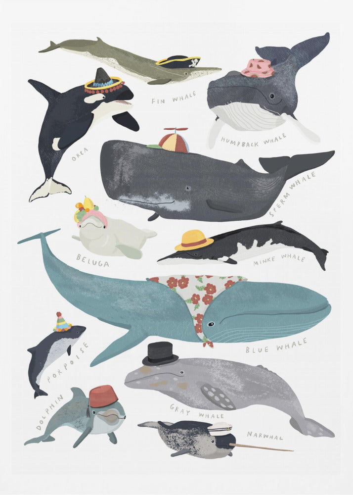 Whales In Hats - Poster / Art Print