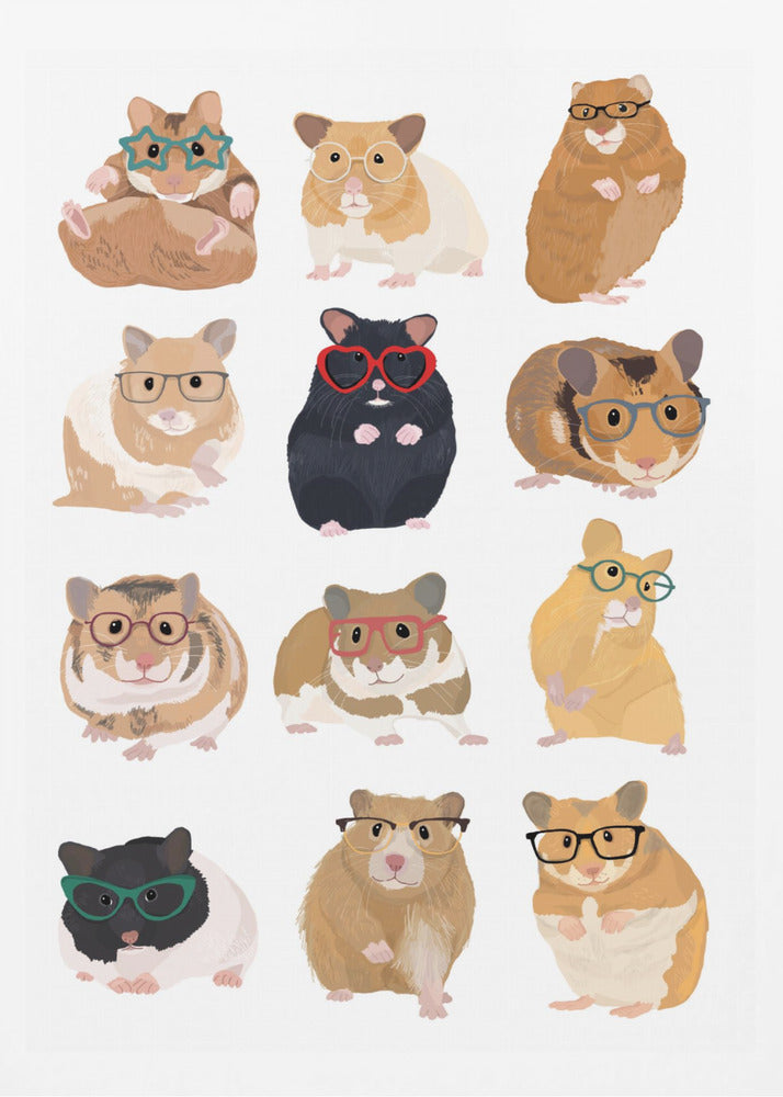 A1 Hamsters In Glasses - Poster / Art Print