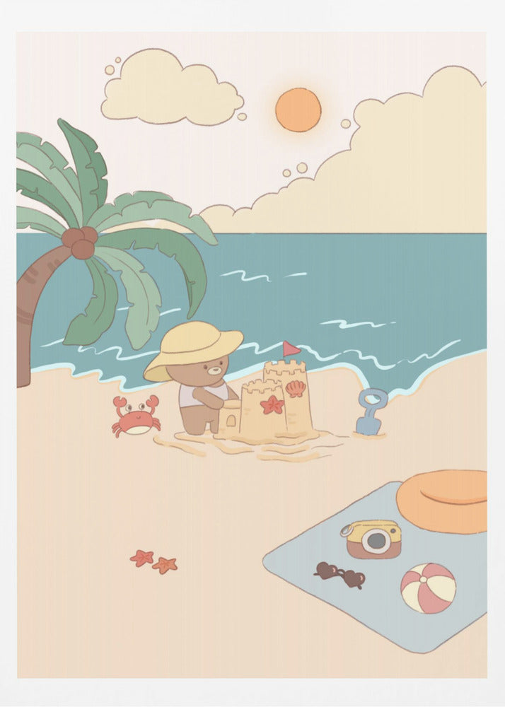 Bear on summer beach - Poster / Art Print