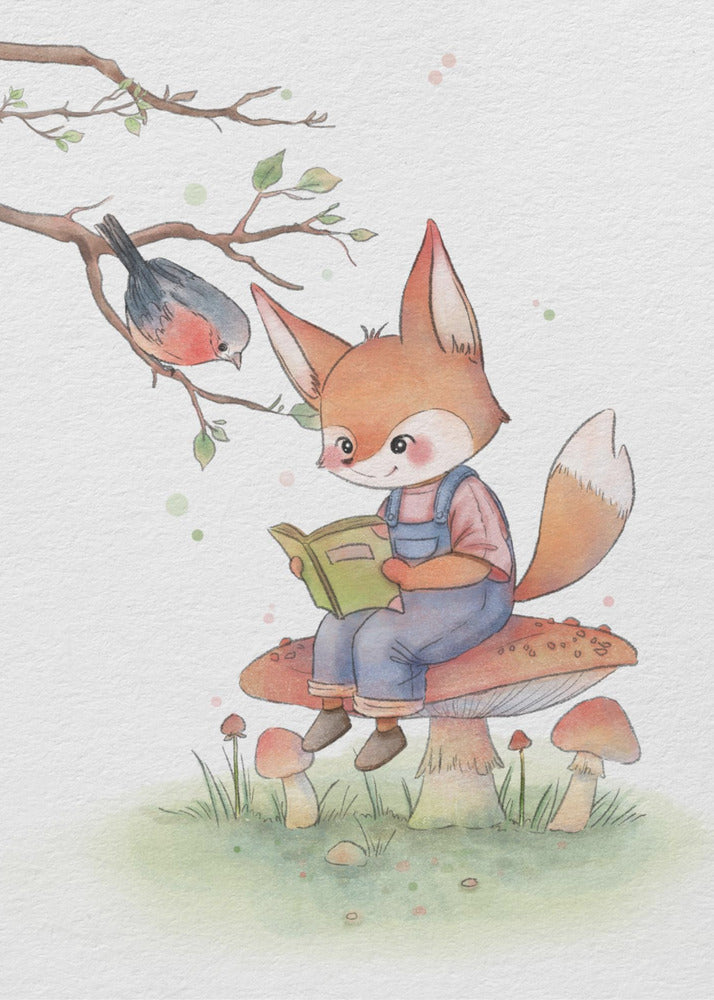 Fox and Bird Illustration - Poster / Art Print