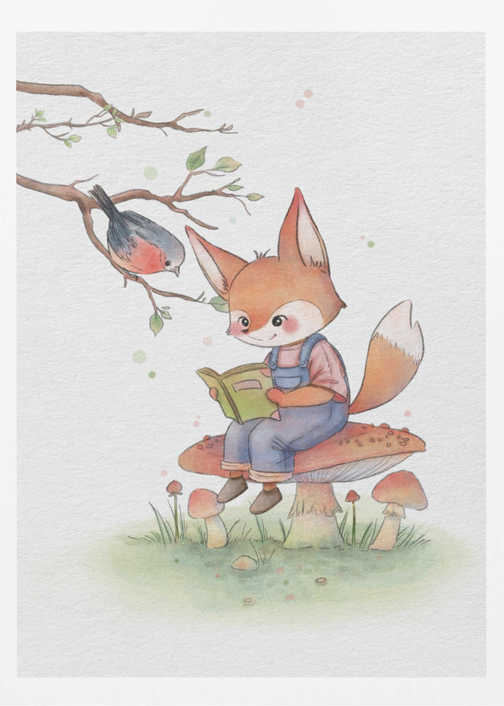 Fox and Bird Illustration - Poster / Art Print