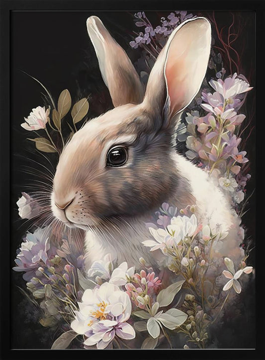 Rabbit and Flowers 3 - Poster / Art Print