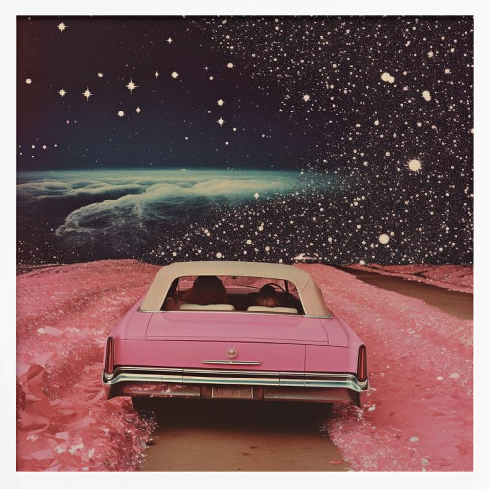 Pink Cruise in Space Collage Art - Poster / Art Print