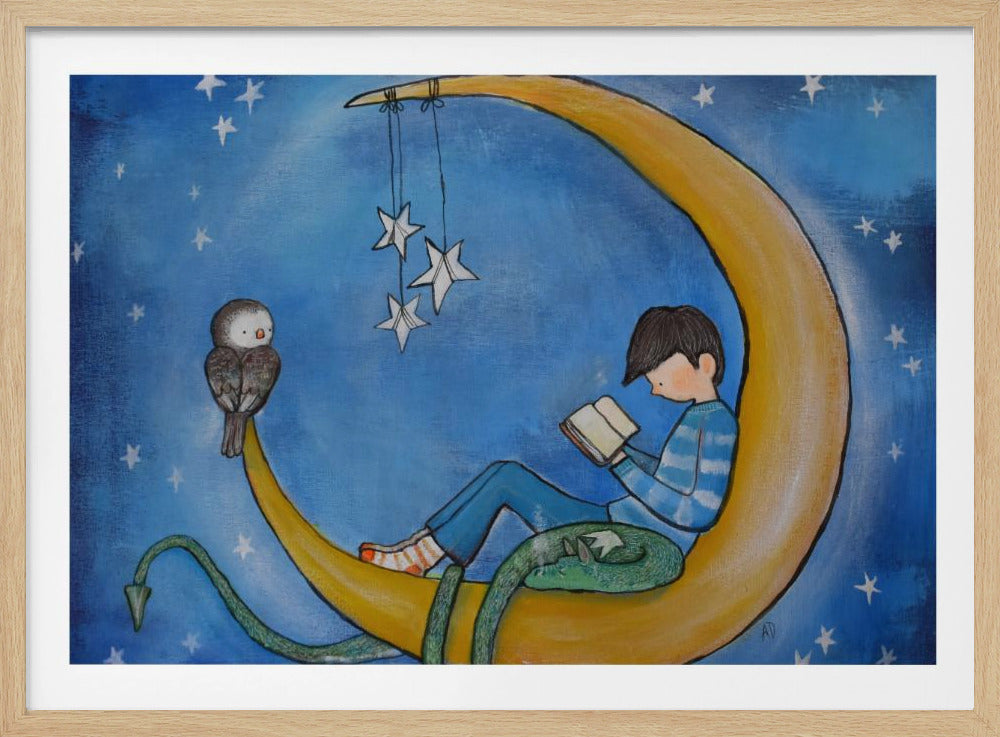 Boyreadingonmoon - Poster / Art Print