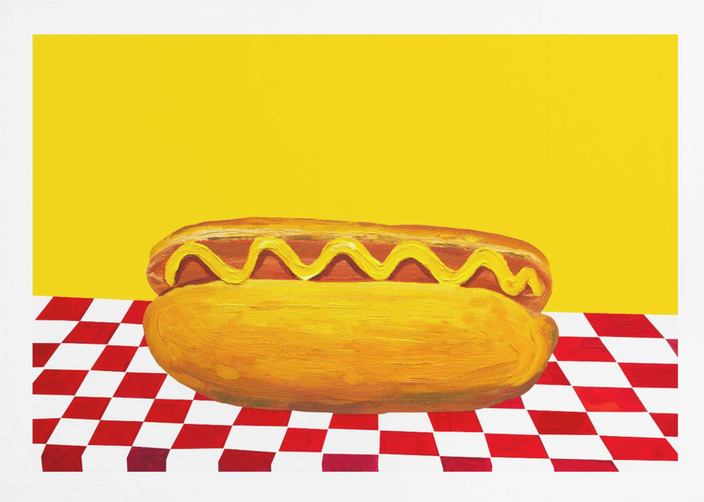 Hot Dog With Mustard Red Check Yellow - Poster / Art Print