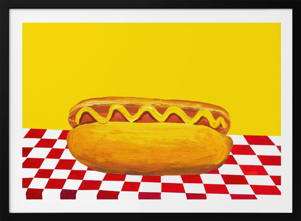 Hot Dog With Mustard Red Check Yellow - Poster / Art Print