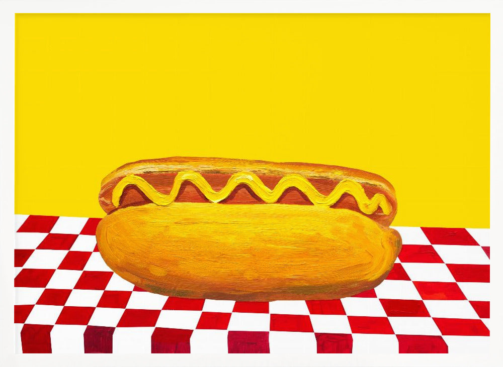 Hot Dog With Mustard Red Check Yellow - Poster / Art Print