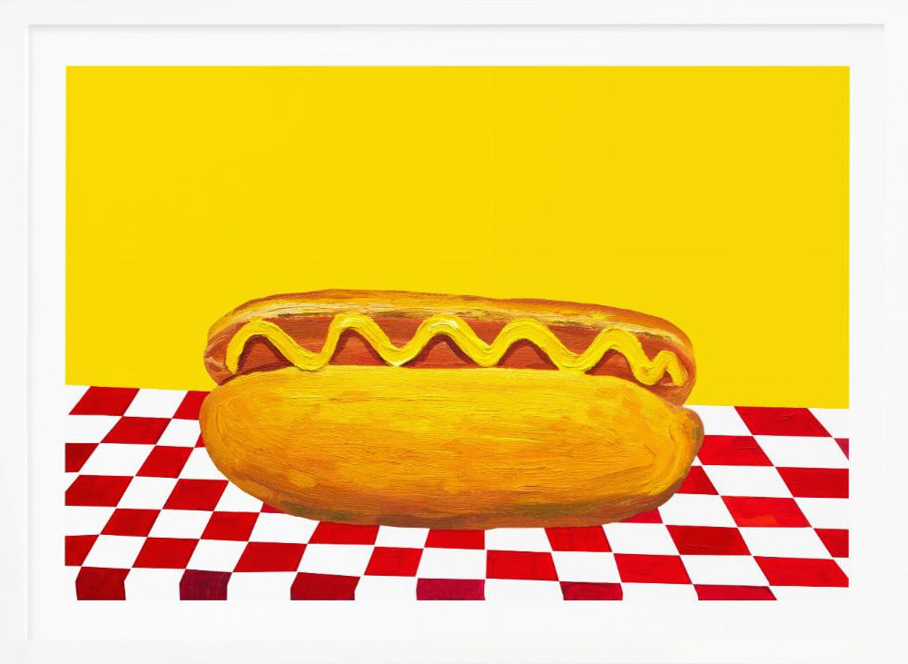 Hot Dog With Mustard Red Check Yellow - Poster / Art Print