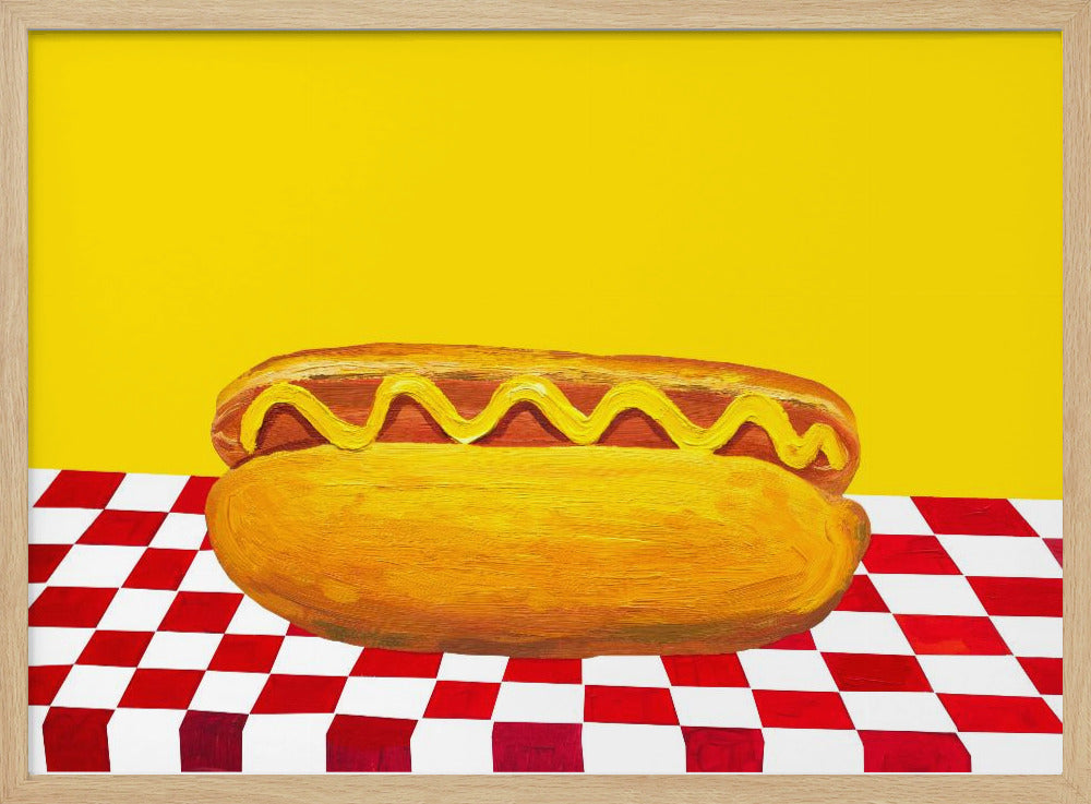 Hot Dog With Mustard Red Check Yellow - Poster / Art Print