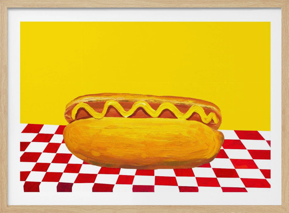 Hot Dog With Mustard Red Check Yellow - Poster / Art Print