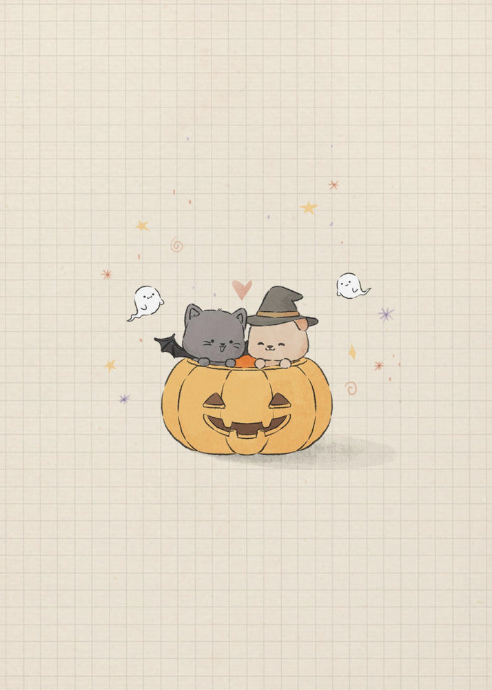 Cat and Dog In Halloween - Poster / Art Print
