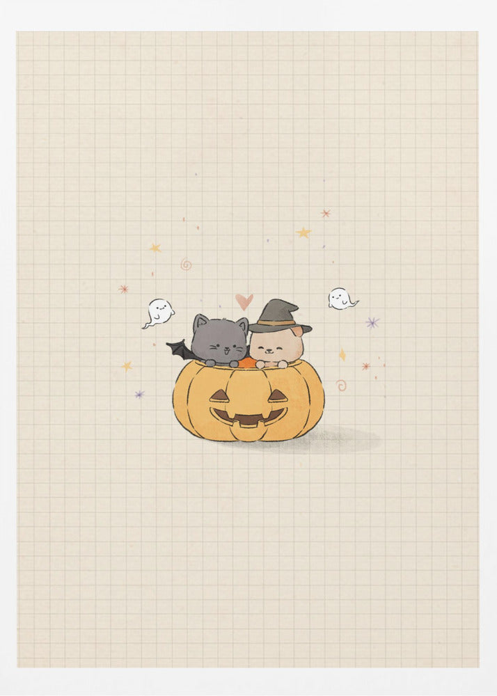 Cat and Dog In Halloween - Poster / Art Print