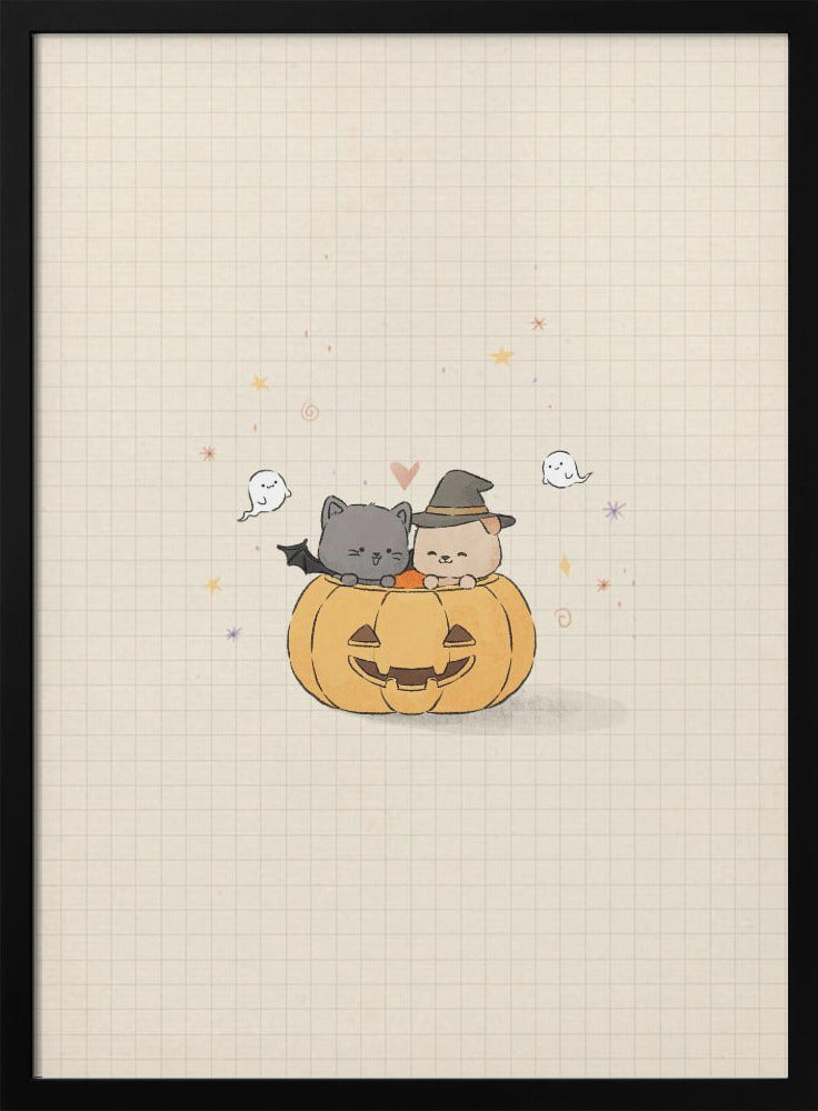 Cat and Dog In Halloween - Poster / Art Print