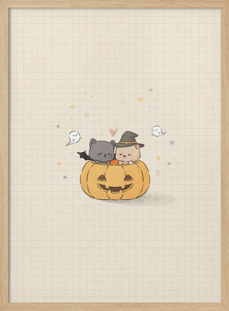 Cat and Dog In Halloween - Poster / Art Print