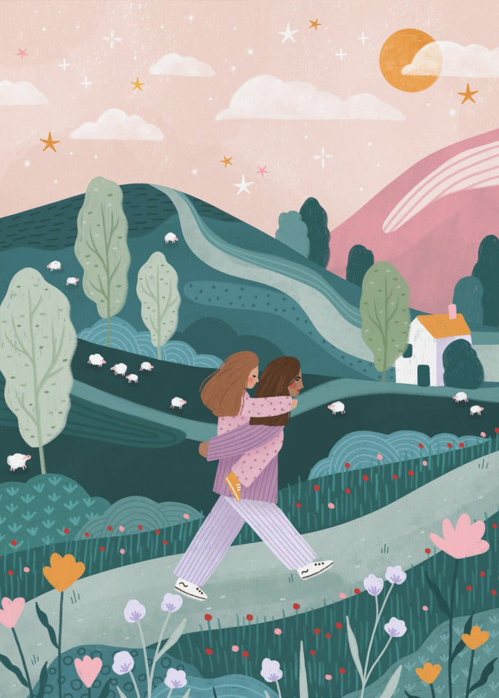Mummy Daughter Countryside Walk - Poster / Art Print