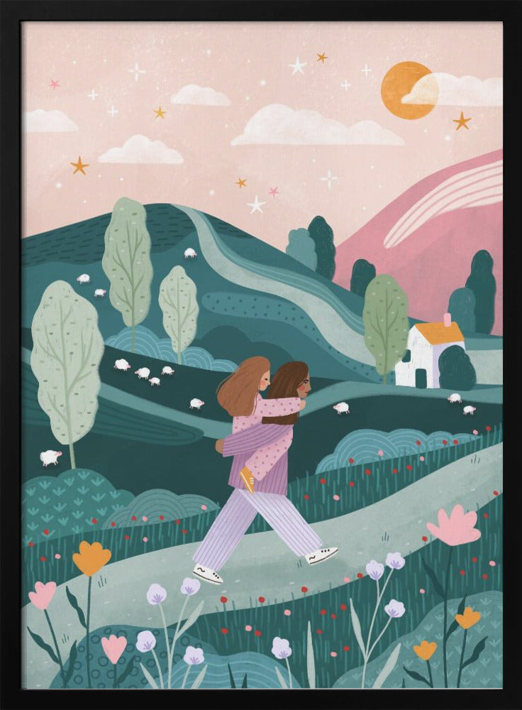 Mummy Daughter Countryside Walk - Poster / Art Print