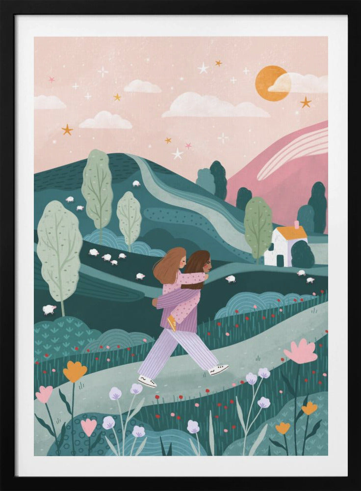 Mummy Daughter Countryside Walk - Poster / Art Print
