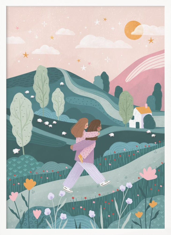 Mummy Daughter Countryside Walk - Poster / Art Print