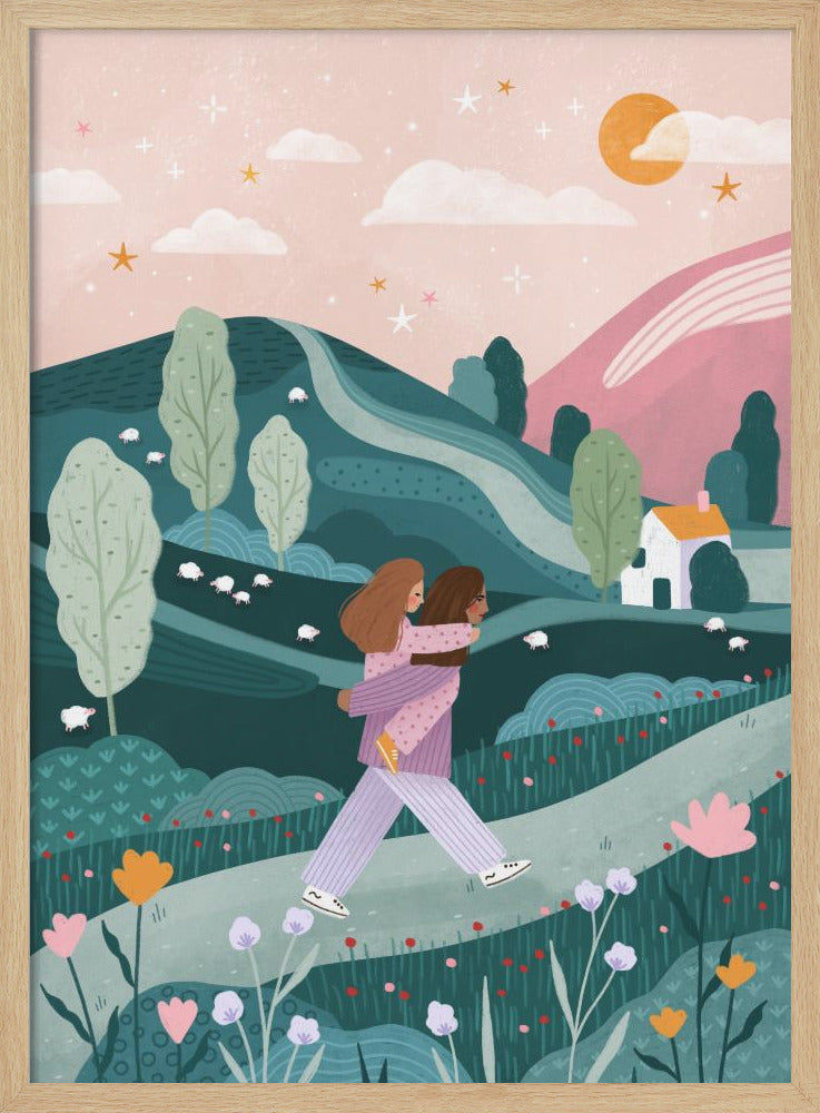 Mummy Daughter Countryside Walk - Poster / Art Print