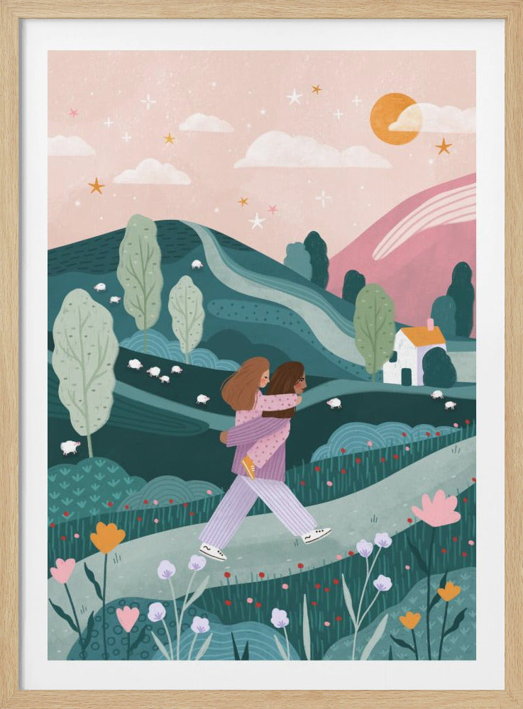 Mummy Daughter Countryside Walk - Poster / Art Print