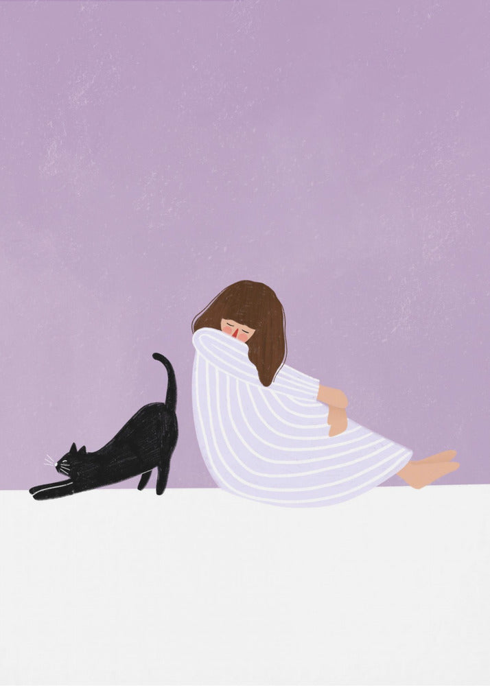 Girl and Cat - Poster / Art Print