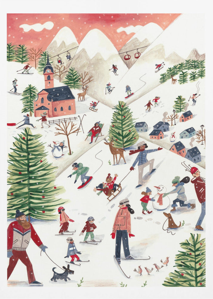 Mountain landscape with houses in the snow - Poster / Art Print