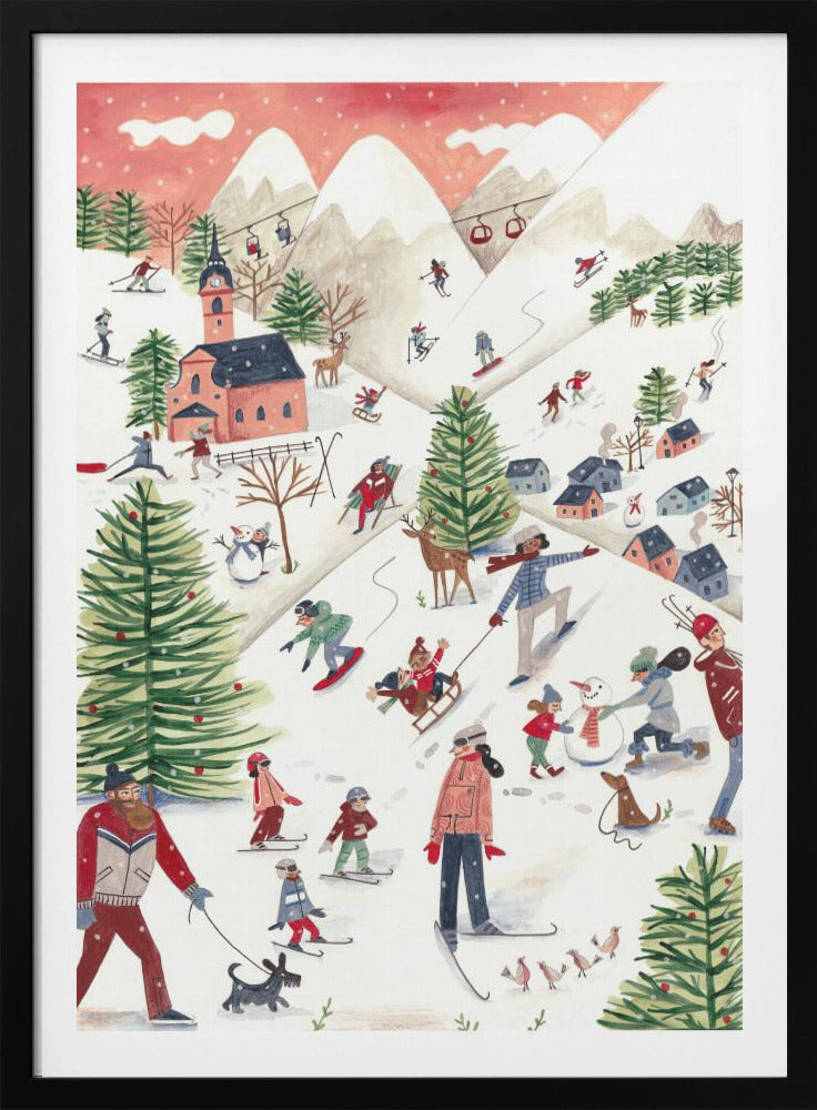 Mountain landscape with houses in the snow - Poster / Art Print