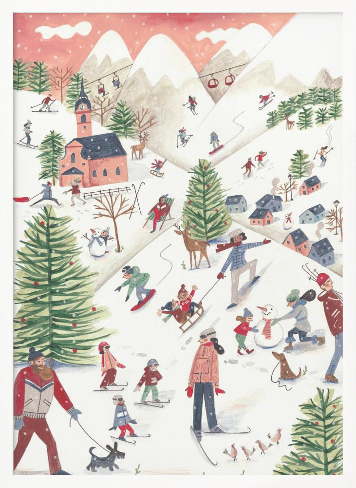 Mountain landscape with houses in the snow - Poster / Art Print