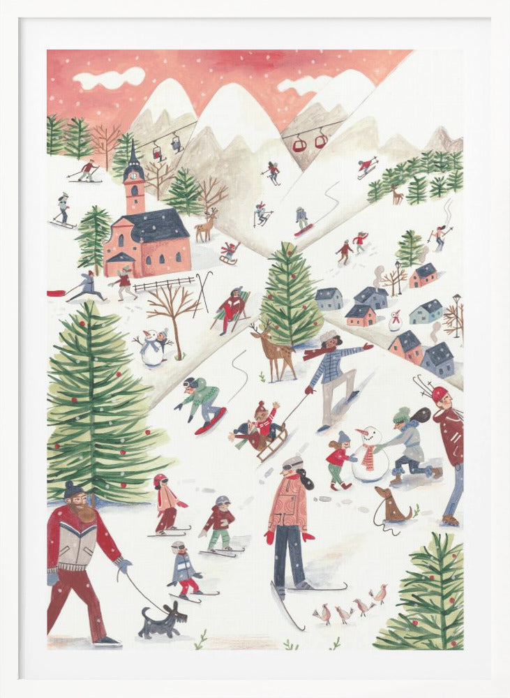 Mountain landscape with houses in the snow - Poster / Art Print