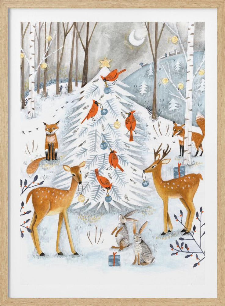 Christmas in the winter animal forest - Poster / Art Print