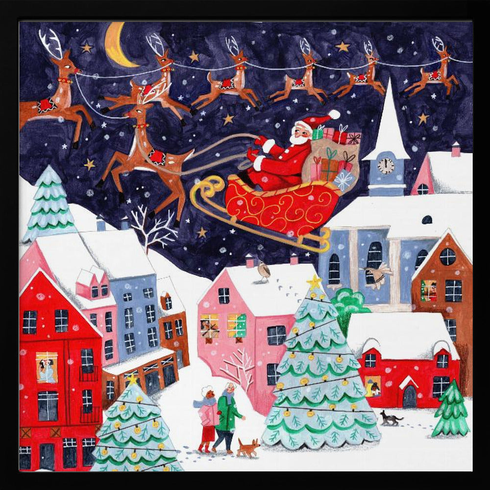 Santa and his Reindeers - Poster / Art Print