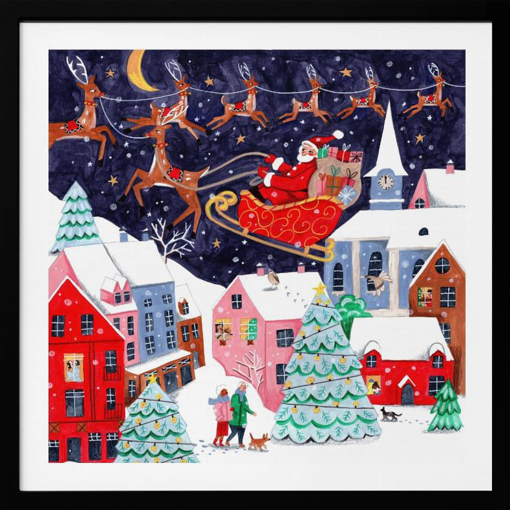 Santa and his Reindeers - Poster / Art Print