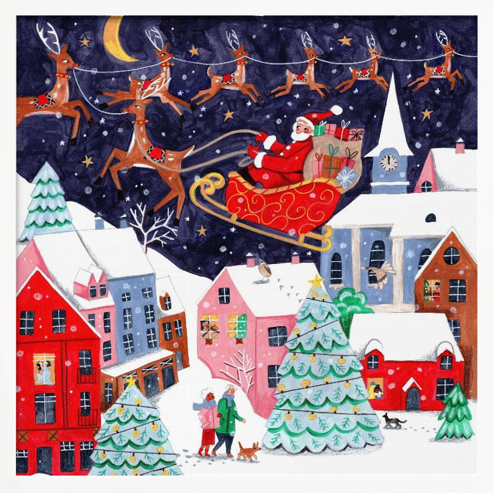 Santa and his Reindeers - Poster / Art Print